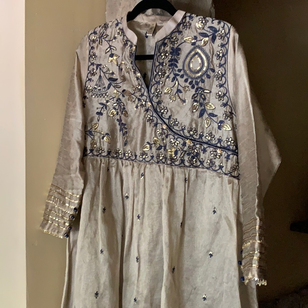 Blue and gold anarkali dress